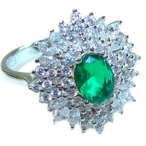 Emerald Sterling Silver Ring Size 7.25 Natural Colombian Gemstone Elegant Handmade Jewelry Gift