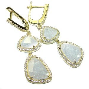 Moonstone Earrings 12.2ct 14k Gold over Sterling Silver Handmade Large Statement Gift for Her
