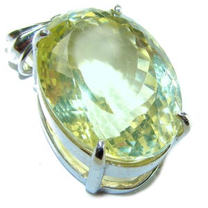 25.3ct Lemon Quartz Pendant, Oval Cut Sterling Silver, Handcrafted Yellow Gem Necklace, Unique Gemstone Gift
