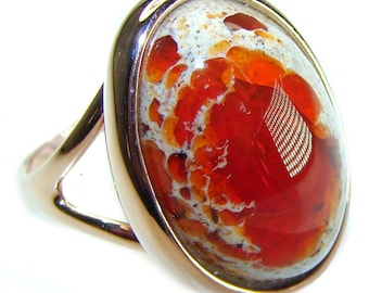 Mexican Opal Statement Ring in 14K Rose Gold over 925 Silver | Handmade Gemstone Ring size: 8