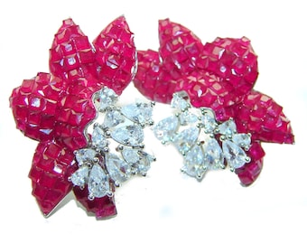 Ruby Flower Earrings in 925 Sterling Silver Giovanna 19.9ct Handcrafted Unique Red Gemstone Jewelry