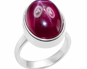 Star Ruby Statement Ring in 22K Gold Over Sterling Silver Oval Red Gem size 8 Adjustable Gift for Her