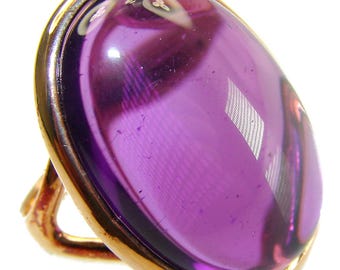 Amethyst Oval Statement Ring Size 7 34 in 925 Sterling Silver Dipped in 18K Gold Unique Handmade Gift
