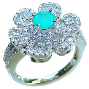 Luxurious Flower Emerald Ring Size: 8 – 3.1ct Handcrafted 925 Sterling Silver, May Birthstone Jewelry Gift