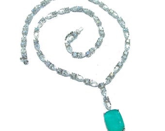 Authentique collier d'émeraudes colombiennes de 10,9 carats de pierres précieuses rectangulaires en argent sterling 925, bijoux de caractère artisanaux