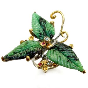 Large Exotic Flower Ruby In Zoisite Sterling Silver Ring Handmade Unique Jewelry Size 8.25 Gift for Her
