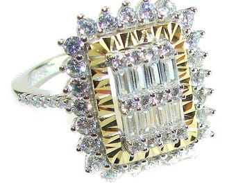 Art Deco cocktailring met witte topaas, rechthoekig, handgemaakt, maat 8, opvallend sieraad, cadeau