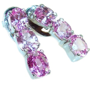 Pink Sapphire Earrings 10.5 Carat Oval 925 Sterling Silver Elegant Handcrafted Gift for Her