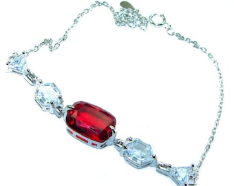 Handmade 9.5ct Ruby Rectangle Bracelet in 925 Sterling Silver Gemstone Jewelry Statement Gift