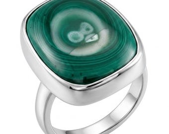 Anillo de plata de ley con malaquita, talla 8, ajustable, 33 ct, piedra preciosa verde, joya hecha a mano.