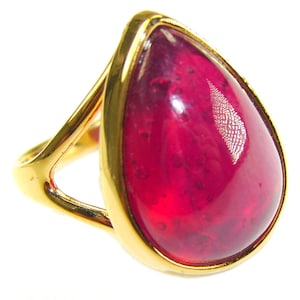 Carmen 28ct Ruby Statement Ring Size 8 Gold Dipped Sterling Silver Handmade Elegant Gift