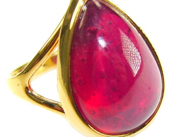 Carmen 28ct Ruby Statement Ring Size 8 Gold Dipped Sterling Silver Handmade Elegant Gift