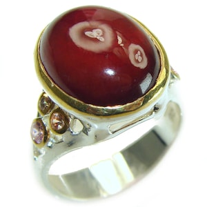 Garnet Rose Ring, size: 8, 11.8ct 925 Sterling Silver, Two Tone Red Gemstone Handmade Statement Jewelry
