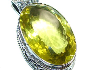 Cosmic Blast  Oval cut  flawless Lemon Quartz .925 Sterling Silver handcrafted pendant