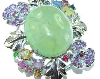 Deluxe  Prehnite Peridot  .925  Sterling Silver handmade  Pendant Brooch