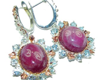 Star Ruby Earrings Red Gemstone Sterling Silver Handcrafted Statement Earrings Unique Gift for Women