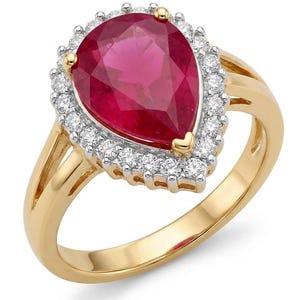Anillo Scarlett Ruby talla 6, plata de ley bañada en oro de 22 quilates, gema roja talla pera, regalo elegante.