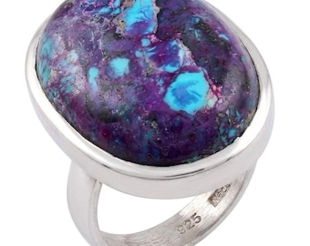 Bague en argent sterling turquoise violet taille 7 Bijoux artisanaux en pierres précieuses Cadeau pour femme Déclaration unique
