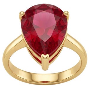 Ruby Statement Ring Size 7 Sterling Silver 22K Gold Over Pear Red Gemstone Elegant Gift Handmade