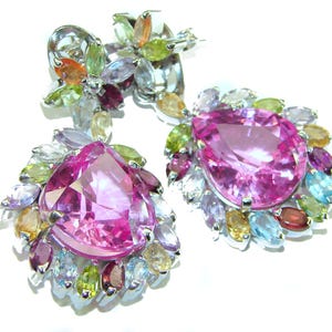 Pink Sapphire Statement Earrings in 925 Sterling Silver, Handcrafted Gemstone Jewelry, Unique Gift for Her, Bold Sparkle