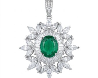 Colombian Emerald Pendant in 925 Sterling Silver Handcrafted Green Gemstone Necklace Elegant Gift