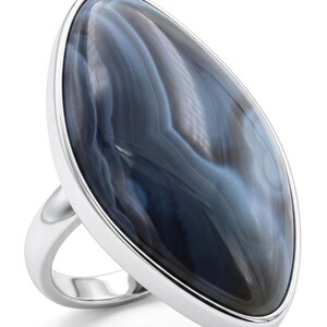 Botswana Agate Sterling Silver Ring size 8 Adjustable Unique Gray Gemstone Jewelry Gift for Women