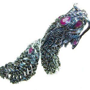 Överdimensionerad Rubin Drake Ring 925 Sterling Silver Markasit Röd Ädelsten storlek 8 Unika Statement Smycken