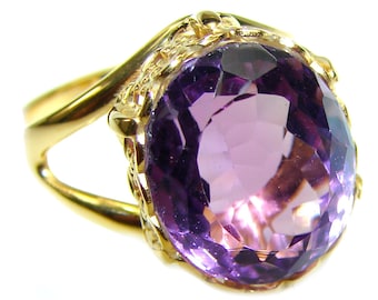 Spectacular Amethyst Ring Size: 7 18K Gold on 925 Sterling Silver | 10.5ct Purple Gemstone Statement Gift