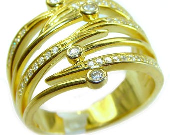 Bague en topaze blanche avec feuille précieuse de 2,2 carats en argent 925 de 2,2 carats, en or 14 carats, taille 7 Bijoux uniques faits main