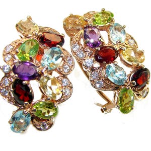 Garnet Multigem 14K Rose Gold Over Sterling Silver Earrings Handcrafted Unique Red Gem Dangle Gift