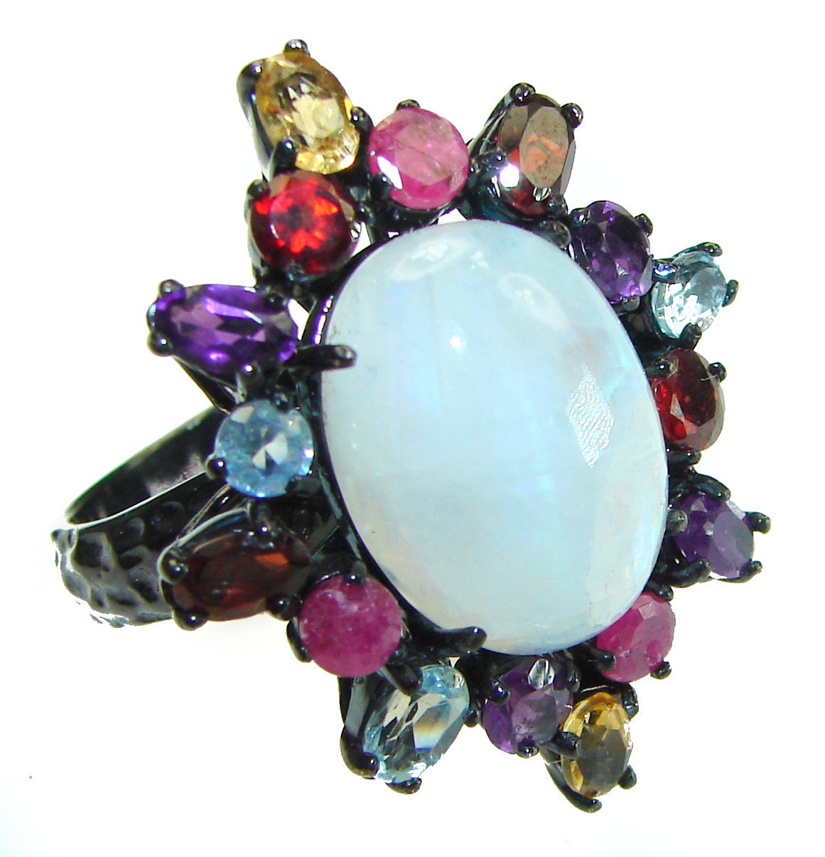 Best Quality Genuine Fire Moonstone Black Rhodium Over .925