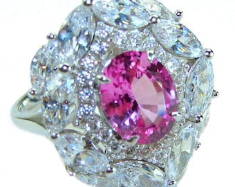 Pink Sapphire Cocktail Ring Size 7 Handmade Sterling Silver Oval Cut Unique Statement Jewelry Gift