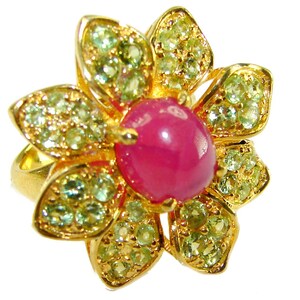 Natural Ruby Statement Ring Size 7.25 Sterling Silver Red Gemstone Bold Gift for Her Unique Handmade Jewelry