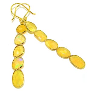 Ethiopian Opal Earrings, 9.9ct, 14K Gold Over 925 Sterling Silver, Handmade Gemstone Drop Earrings