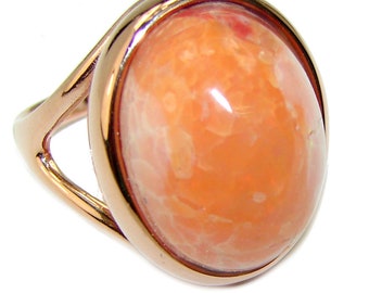 Mexican Fire Opal Ring size: 6.25 - 14K Gold Over Sterling Silver Handmade, Unique October Birthstone Gift