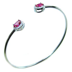 Ruby Bangle Bracelet, 4.6ct Natural Gemstone, Sterling Silver Handmade Cuff, Unique Blue Jewelry Gift