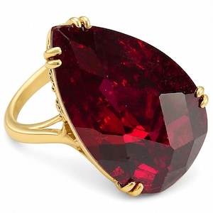 Carmen Ruby Statement Ring size 6 Sterling Silver 22K Gold Plated Handmade Pear Gemstone Gift for Her