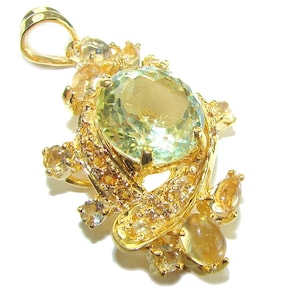 Citrine Pendant 14K Gold Over Sterling Silver Rectangle Statement Jewelry Handmade Yellow Gemstone Gift