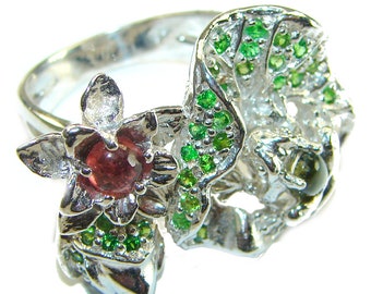 Summer Meadow Garnet Ring 925 Sterling Silver Handcrafted size: 8 1/4 – Red Gemstone Women’s Gift Boho Statement