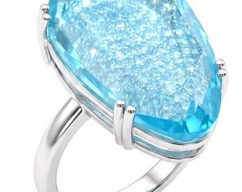 Aquamarine Oval Ring Size 7 1 4 Sterling Silver Bold Blue Gemstone Handcrafted Statement Jewelry