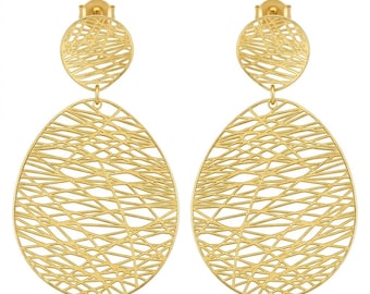 Dubai Style 925 Sterling Silver Earrings Dipped in 22K Gold Handmade Gift for Her Golden Abstract Jewelry