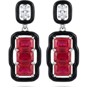 Pendientes Art Déco de rubí en plata de ley 925, hechos a mano, rectangulares, con piedra preciosa roja, joyería de regalo para ella.