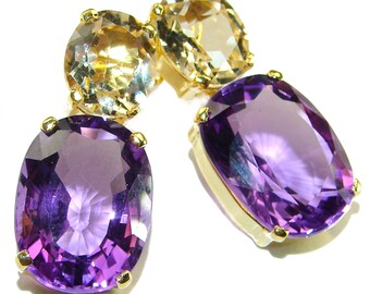 Luxurious Amethyst Citrine 14K Gold over .925 Sterling Silver handcrafted earrings