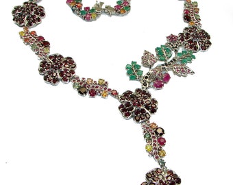 Blooming Garden authentic Multi - gems   .925  Sterling Silver handcrafted  necklace