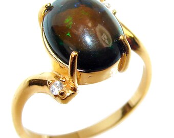 Vintage Design 8.2ctw Echter Schwarzer Opal 18K Gold über .925 Sterling Silber handgemacht Ring Größe 8