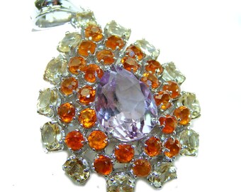 Pendentif original en améthyste rose en argent sterling 925, bijoux artisanaux uniques en rhodium, cadeau pour elle