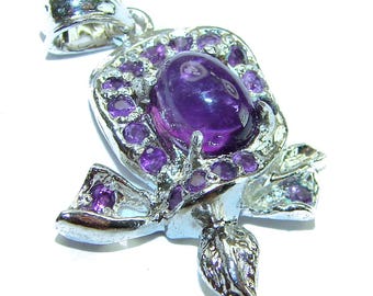 Amethyst Sterling Silver Pendant, Handmade Oval Purple Gemstone Necklace, Elegant Gift for Women