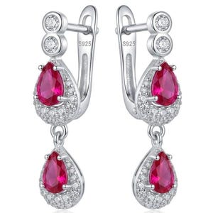 Pendientes llamativos de rubí auténtico, rodiados, de plata de ley 925, hechos a mano, joyería de piedra preciosa roja, regalo.