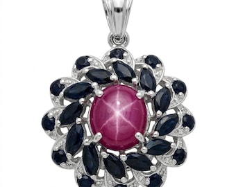 Mozambique Star Ruby Pendant 925 Sterling Silver Handmade Oval Red Gemstone Jewelry Gift