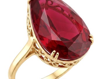 Ruby Statement Ring size 8 1/4 Sterling Silver Gold Dipped Unique Handmade Gift for Her